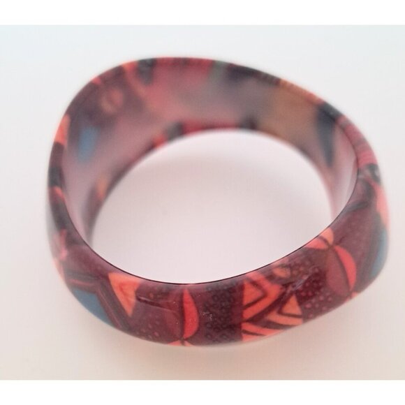 Ladies Vintage Wavy Acrylic Multicolor Bangle Bracelet for Small Wrist Red Brown - Picture 2 of 3